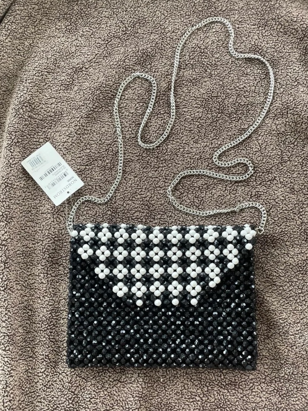 Trouvé Nordstrom Beaded Envelope Crossbody Bag Black White Pearl Floral NWT